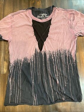 Affliction Standard Series Acid Wash Lace Up Cutout Long Sleeve Shirt Tee XS